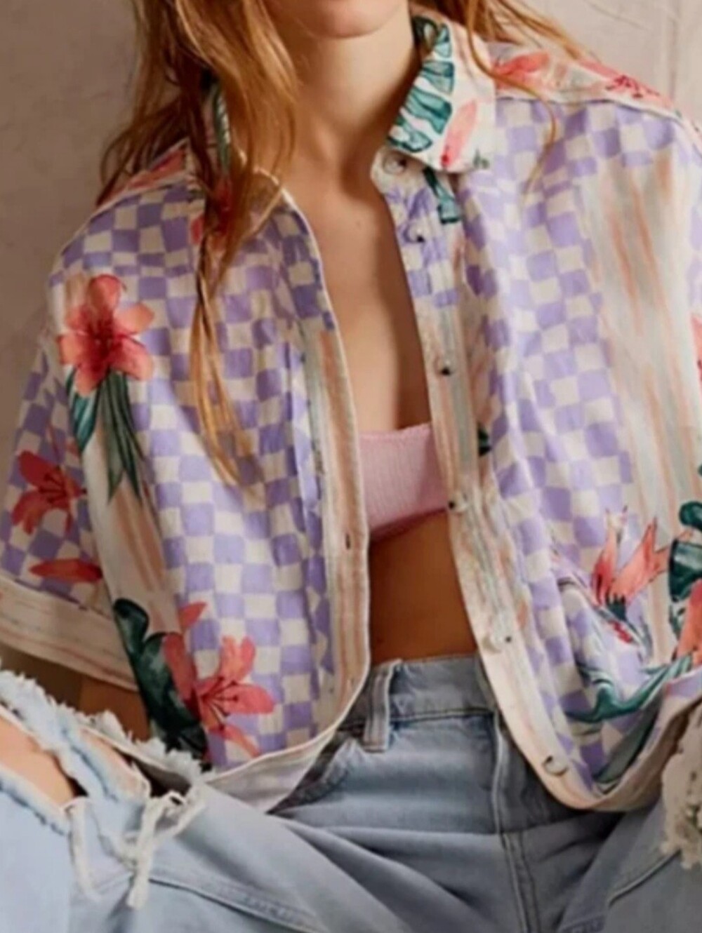 Free People We The Free Retro Tropics Slouchy Relaxed Fit Blouse.